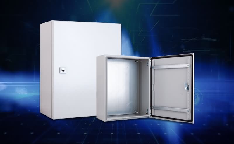 JA compact wall-mounted electrical enclosure shown closed and open